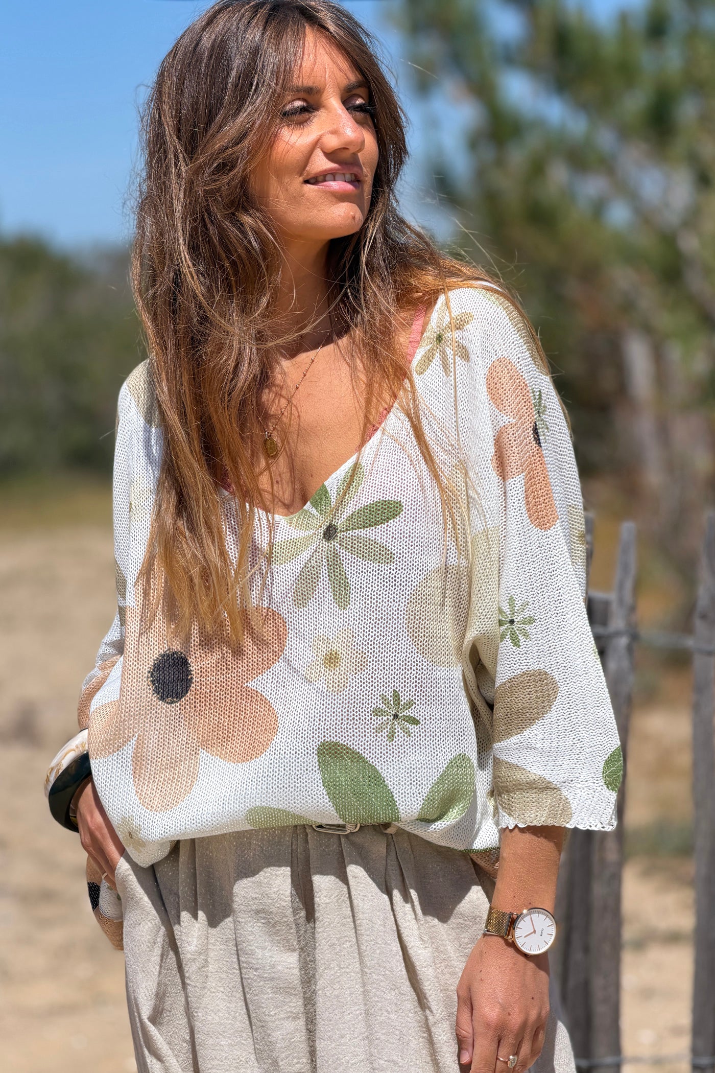 Olive Floral Showers Knit Tunic