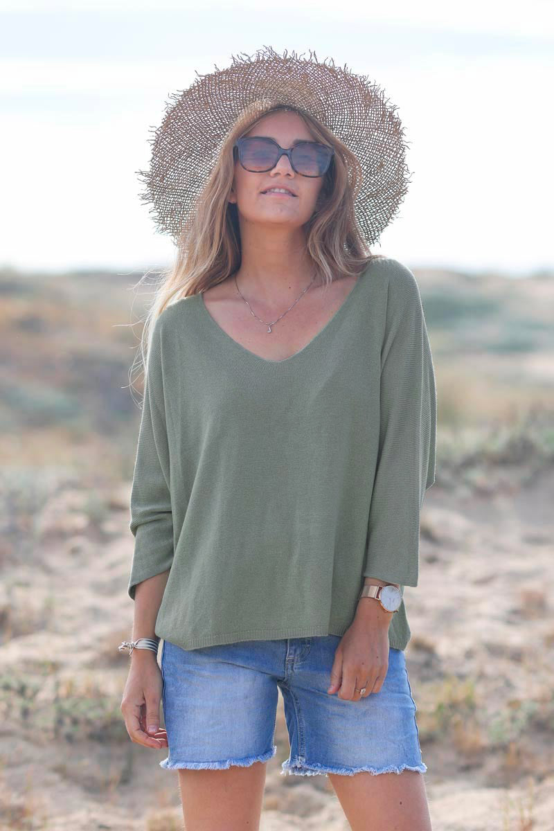 Batwing light khaki jersey top