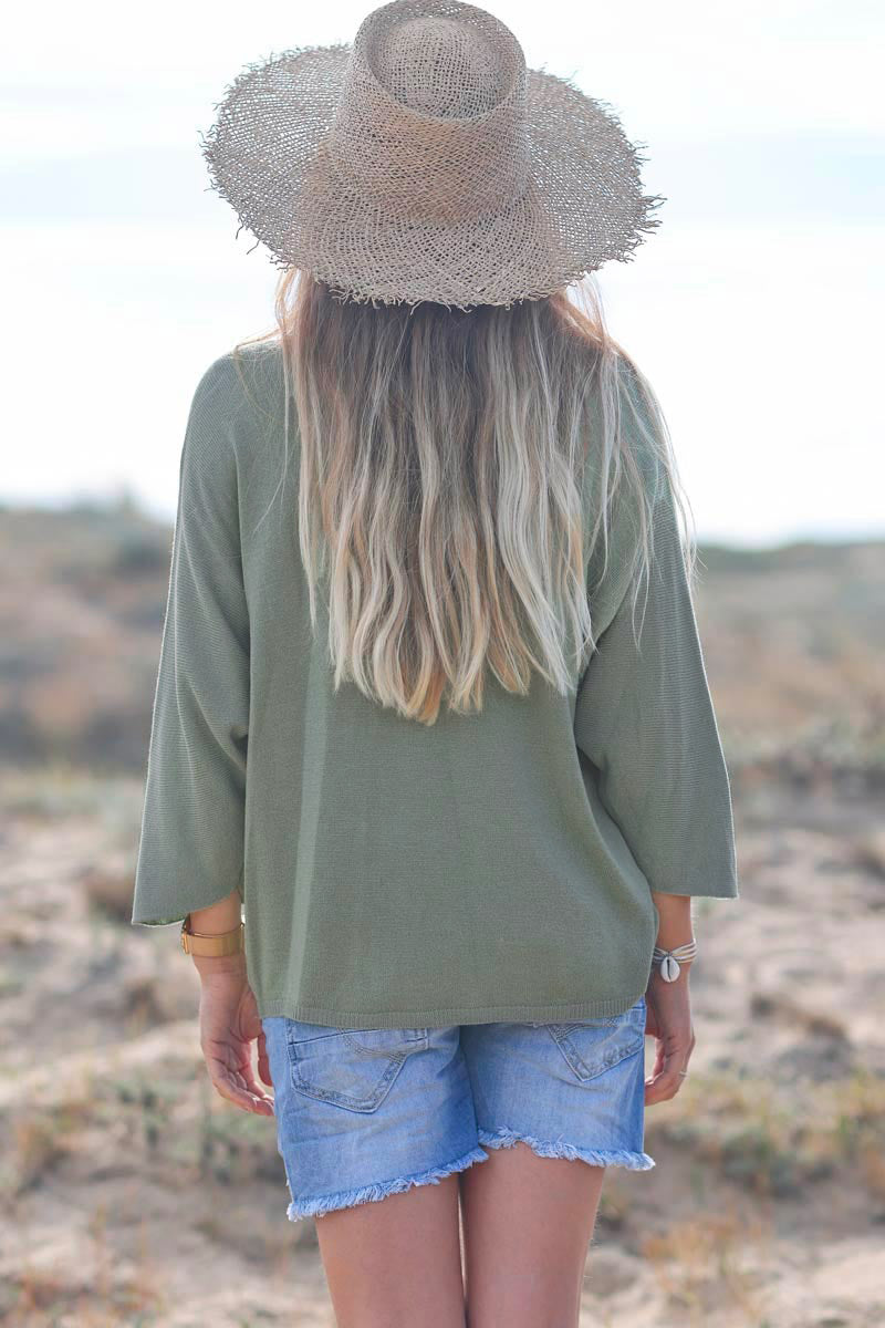 Batwing light khaki jersey top
