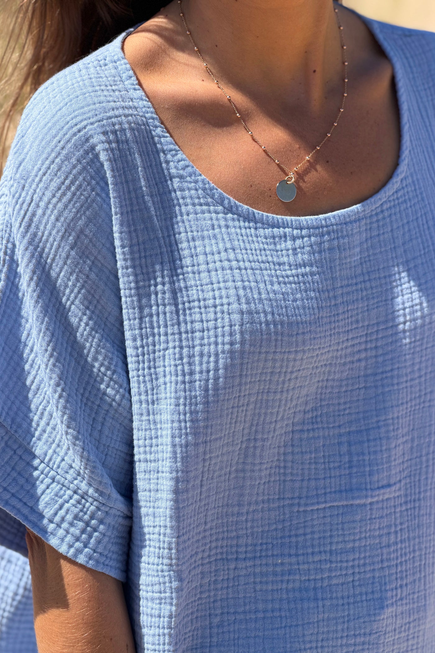 Blue Crinkle Gauze Blouse