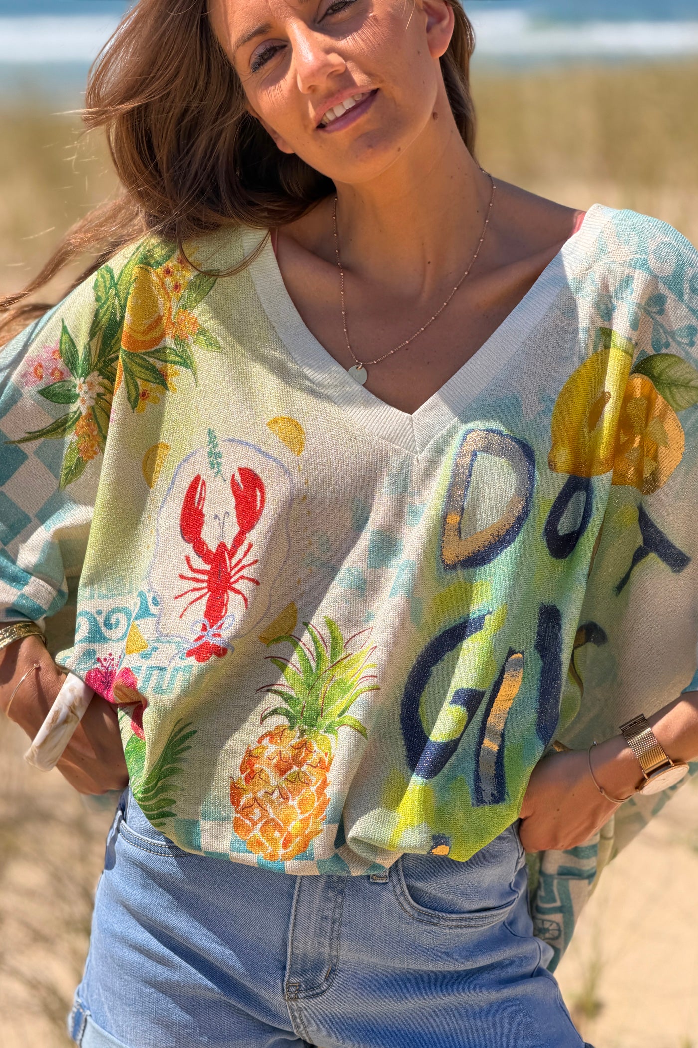 Cream “Don’t Give Up” Glitter Knit Tunic