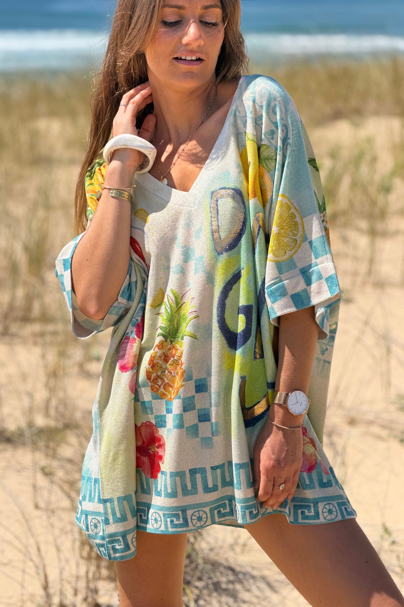 Cream “Don’t Give Up” Glitter Knit Tunic