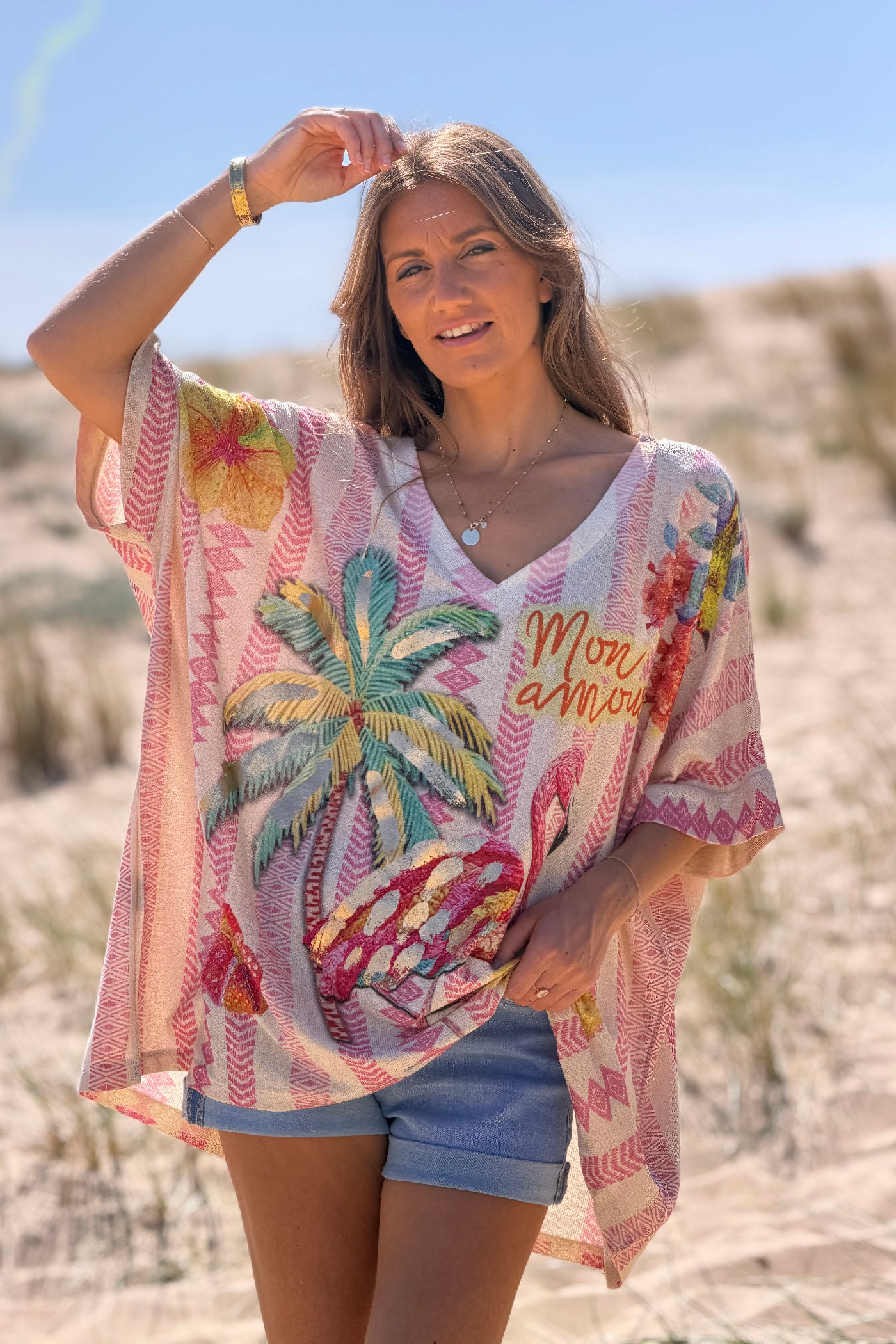 Pink Flamingo Tropical Glitter Knit Top