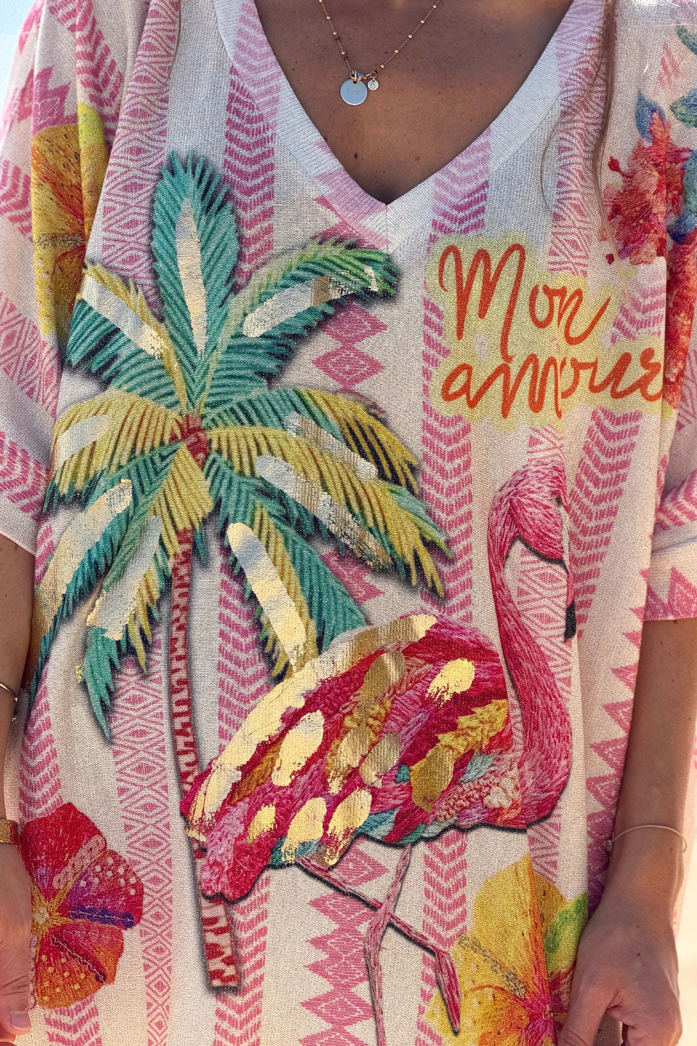 Pink Flamingo Tropical Glitter Knit Top