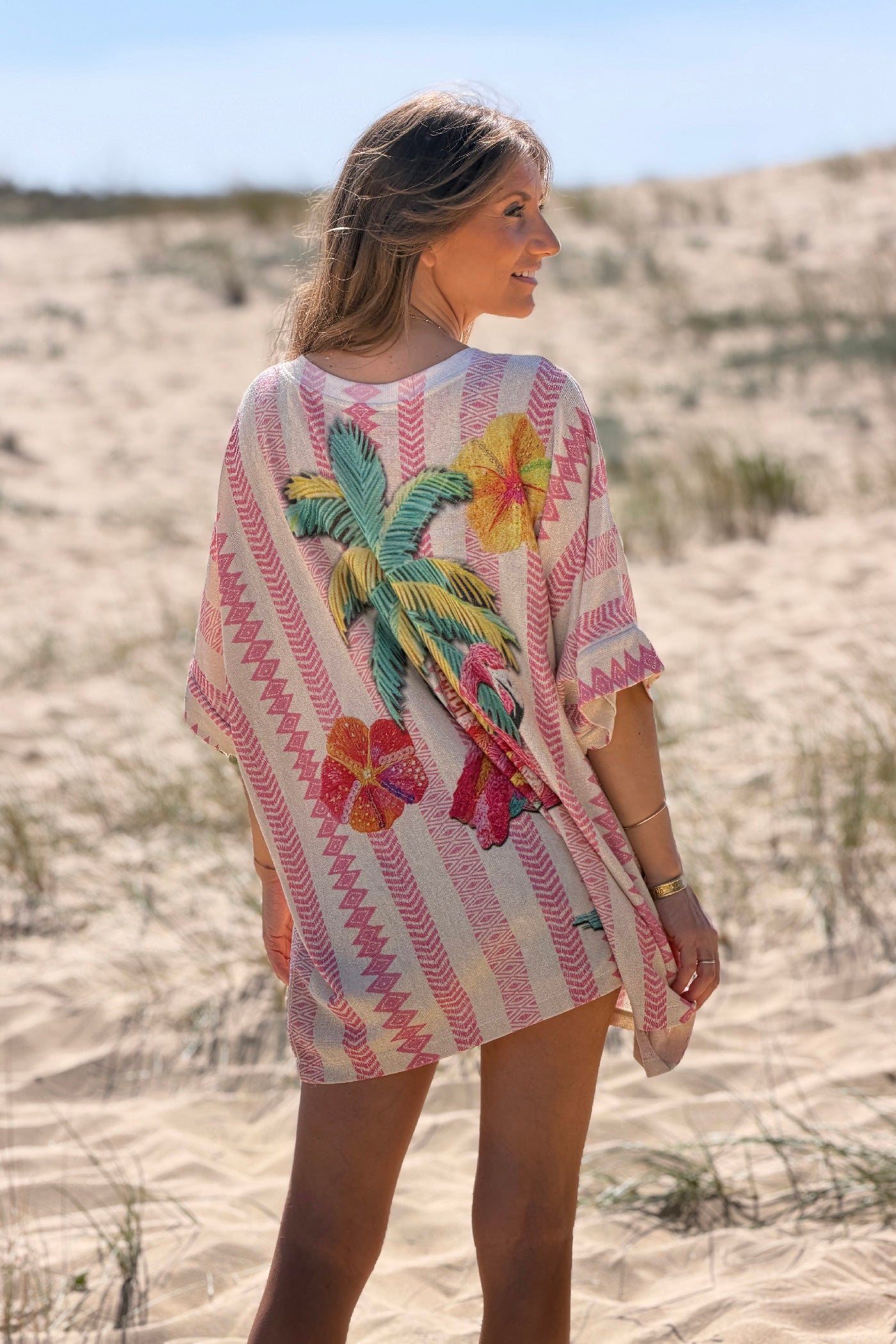 Pink Flamingo Tropical Glitter Knit Top