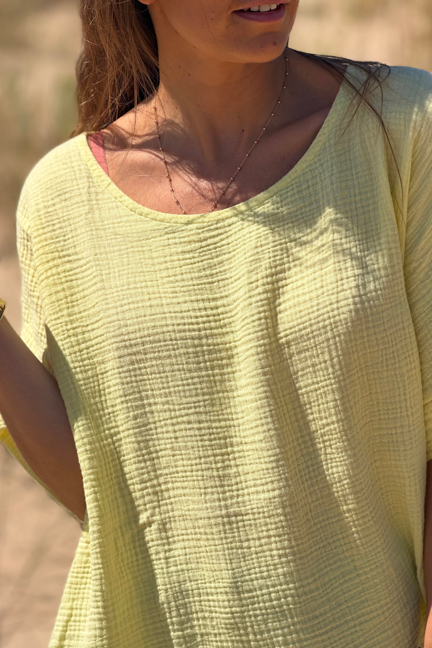 Yellow Crinkle Gauze Blouse