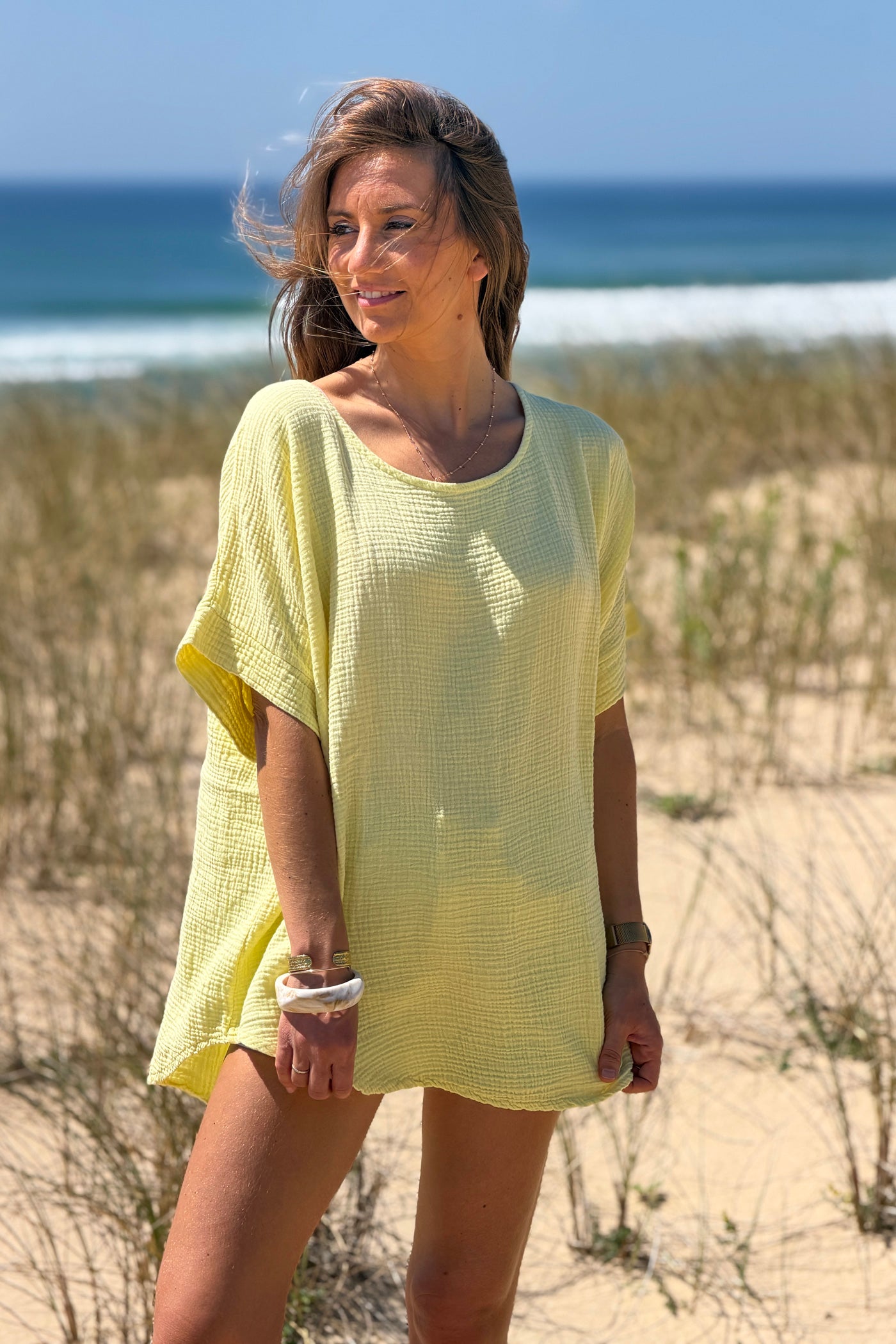 Yellow Crinkle Gauze Blouse