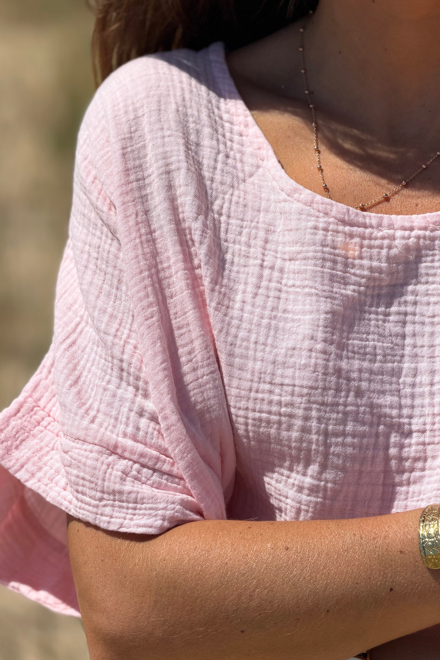 Pink Crinkle Gauze Blouse