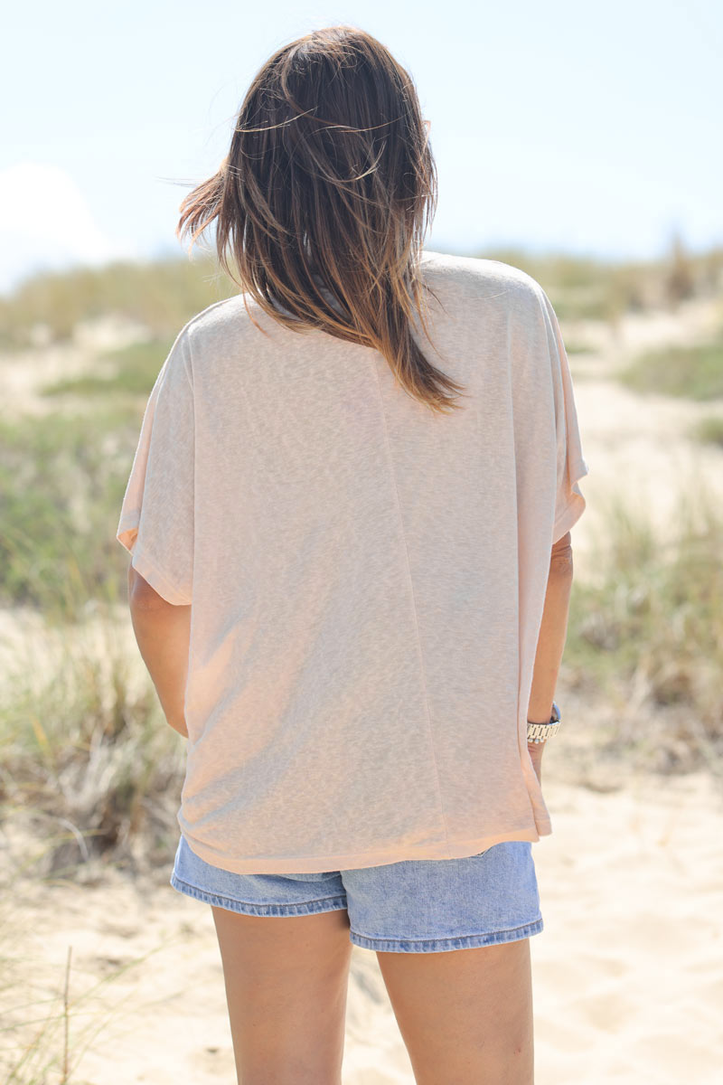 Tshirt beige souple large et loose manches courtes chauve souris