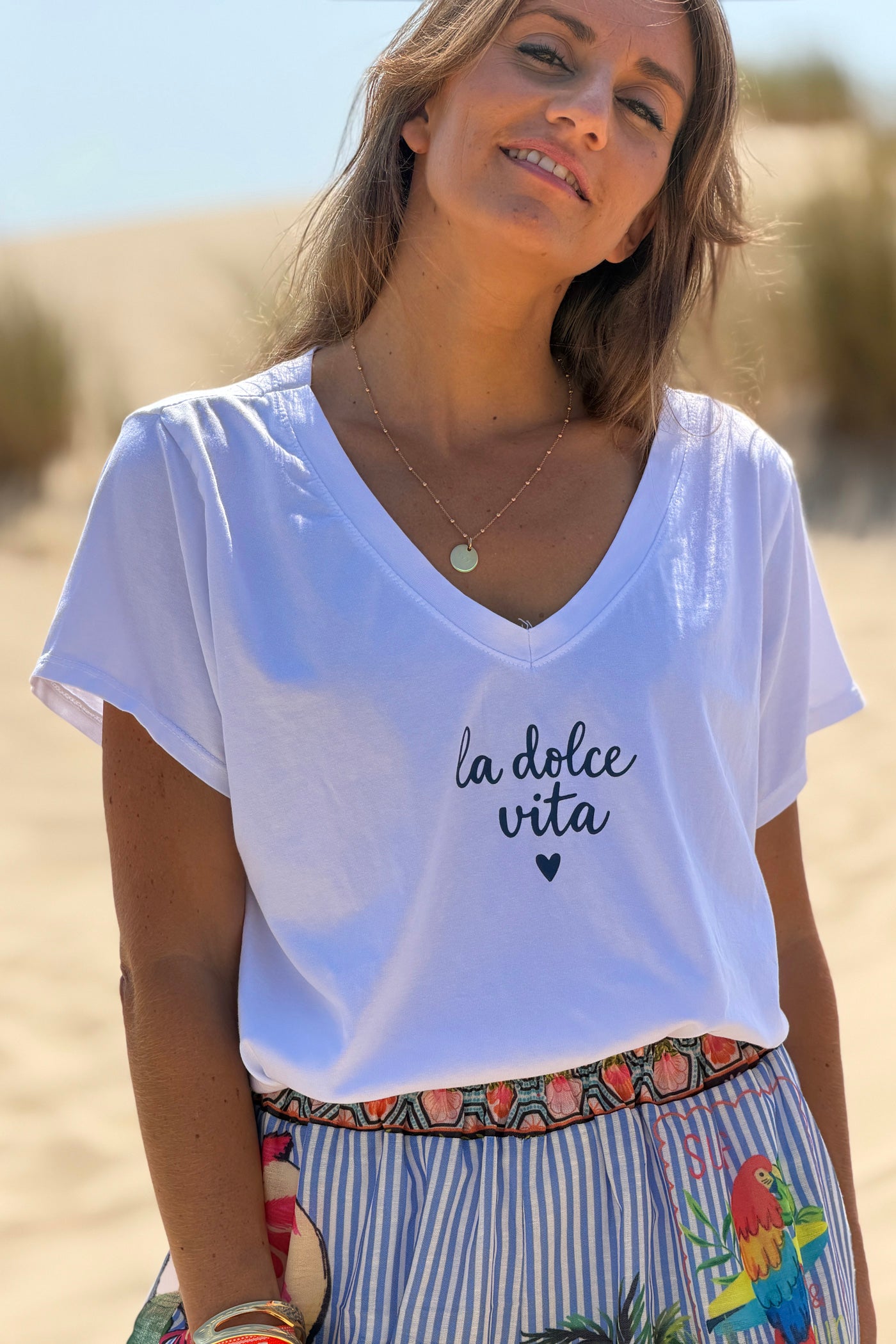 White “La Dolce Vita” V-Neck Tee