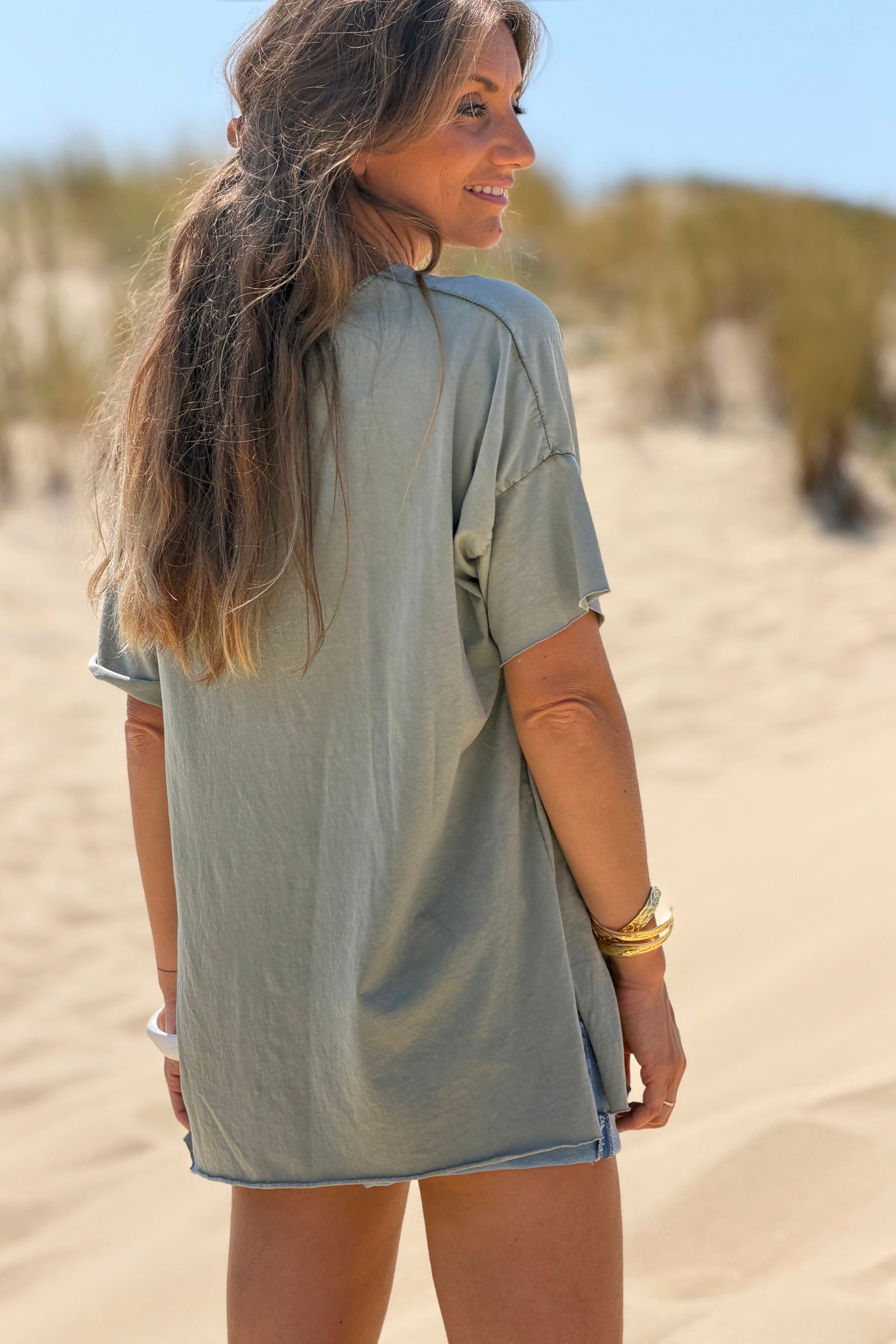 Olive Fuzzy Fishbones V-Neck Tee