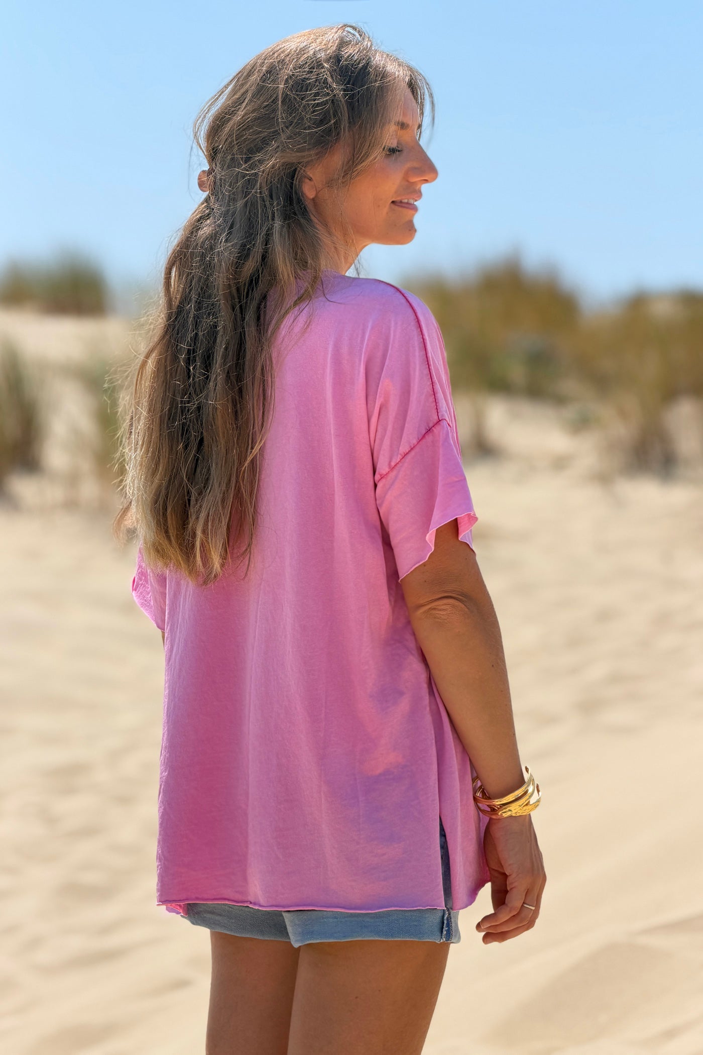 Pink Fuzzy Fishbones V-Neck Tee