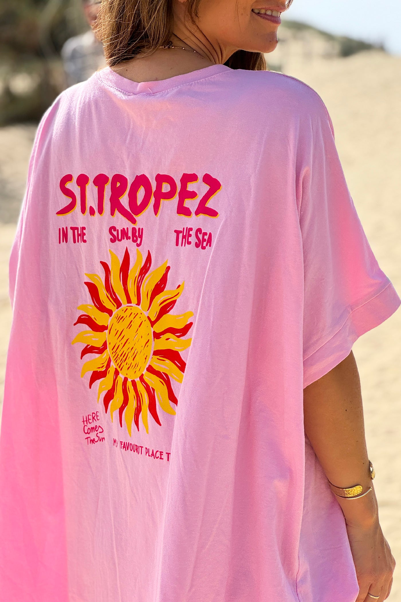 Tshirt loose oversize et stretch rose motif Soleil St tropez