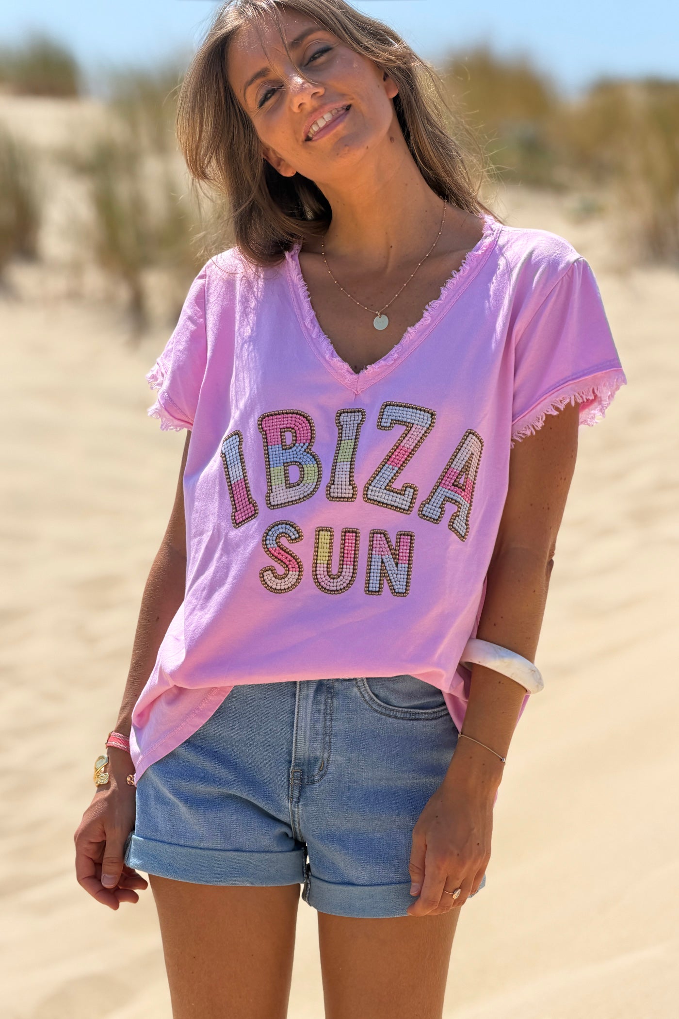 Pink “La Dolce Vita” V-Neck Tee