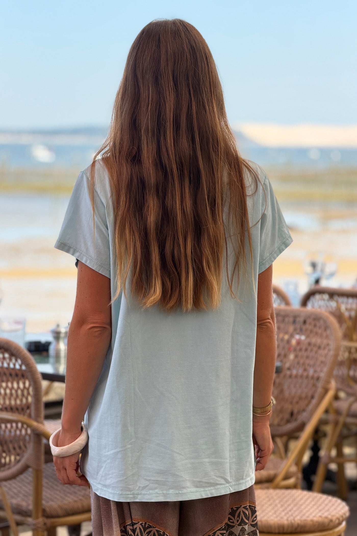 Light Green “La Dolce Vita” V-Neck Tee