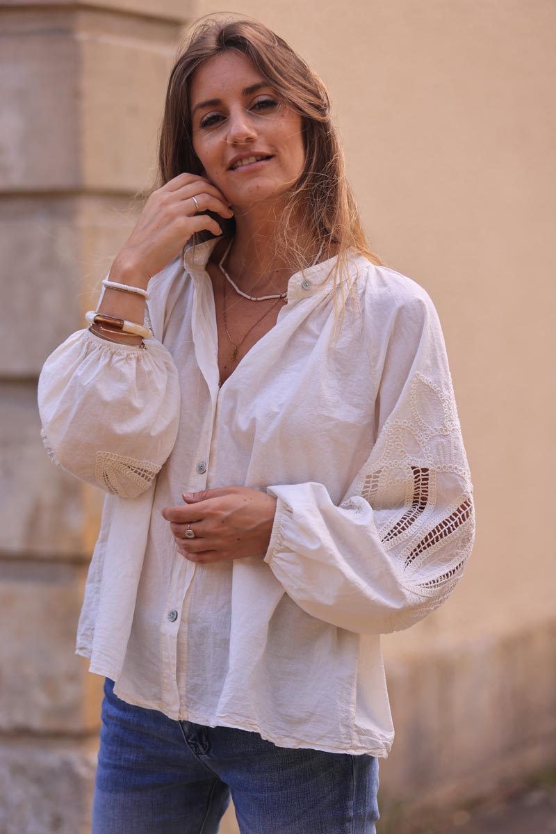 Cream Lotus Sleeve Poplin Blouse