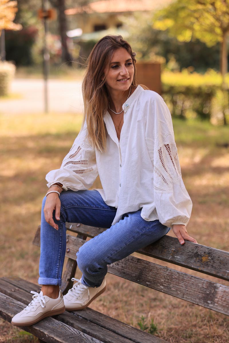 Cream Lotus Sleeve Poplin Blouse