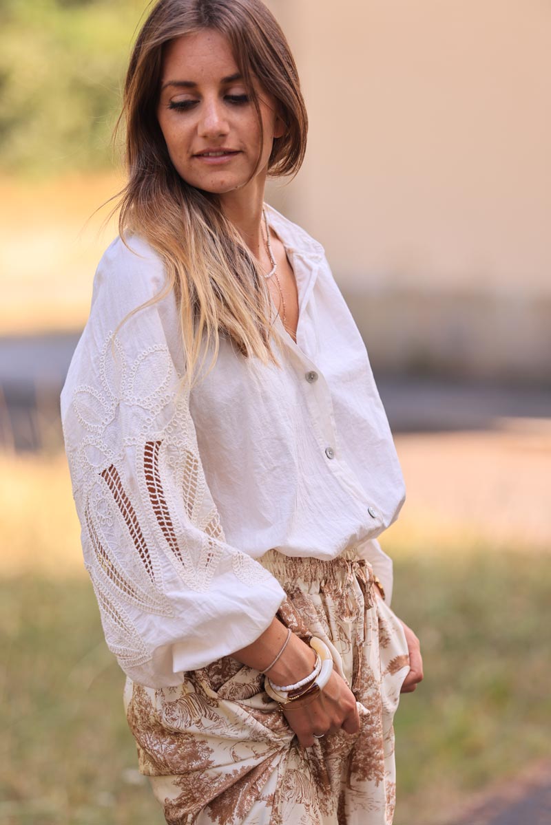 Cream Lotus Sleeve Poplin Blouse