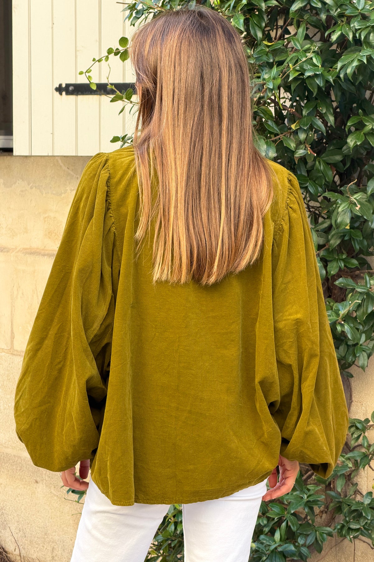 Moss Green Corduroy Peasant Blouse