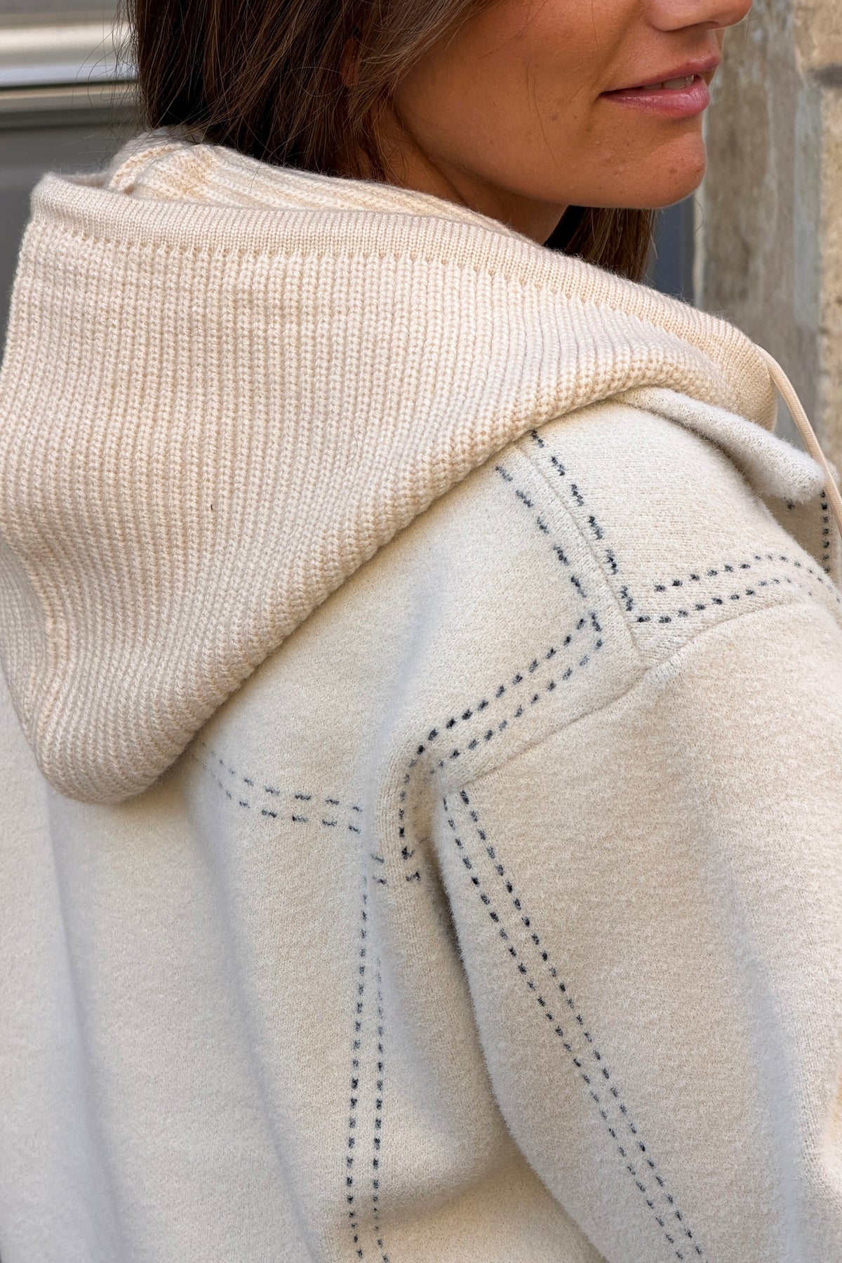 Cream Suedette Jacket with Ribbed Hoodie