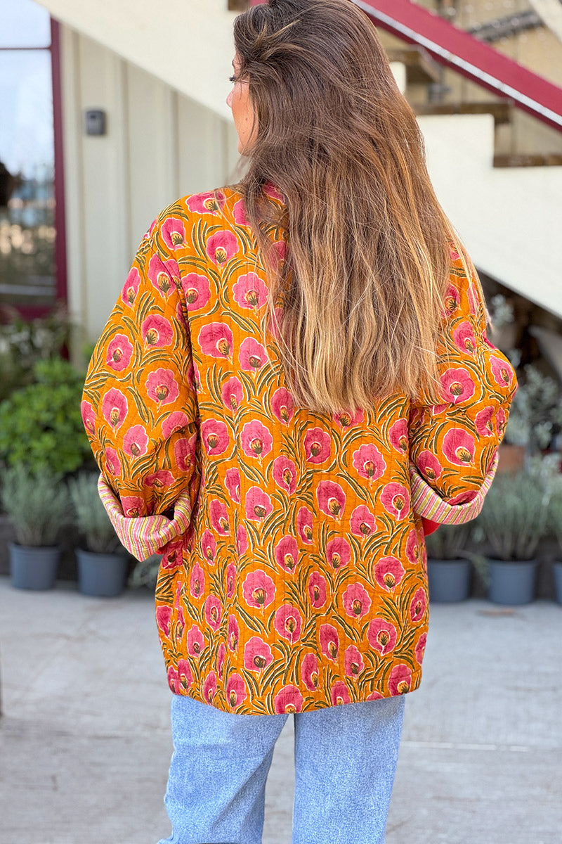 Mustard Floral Quilted Kimono Jacket