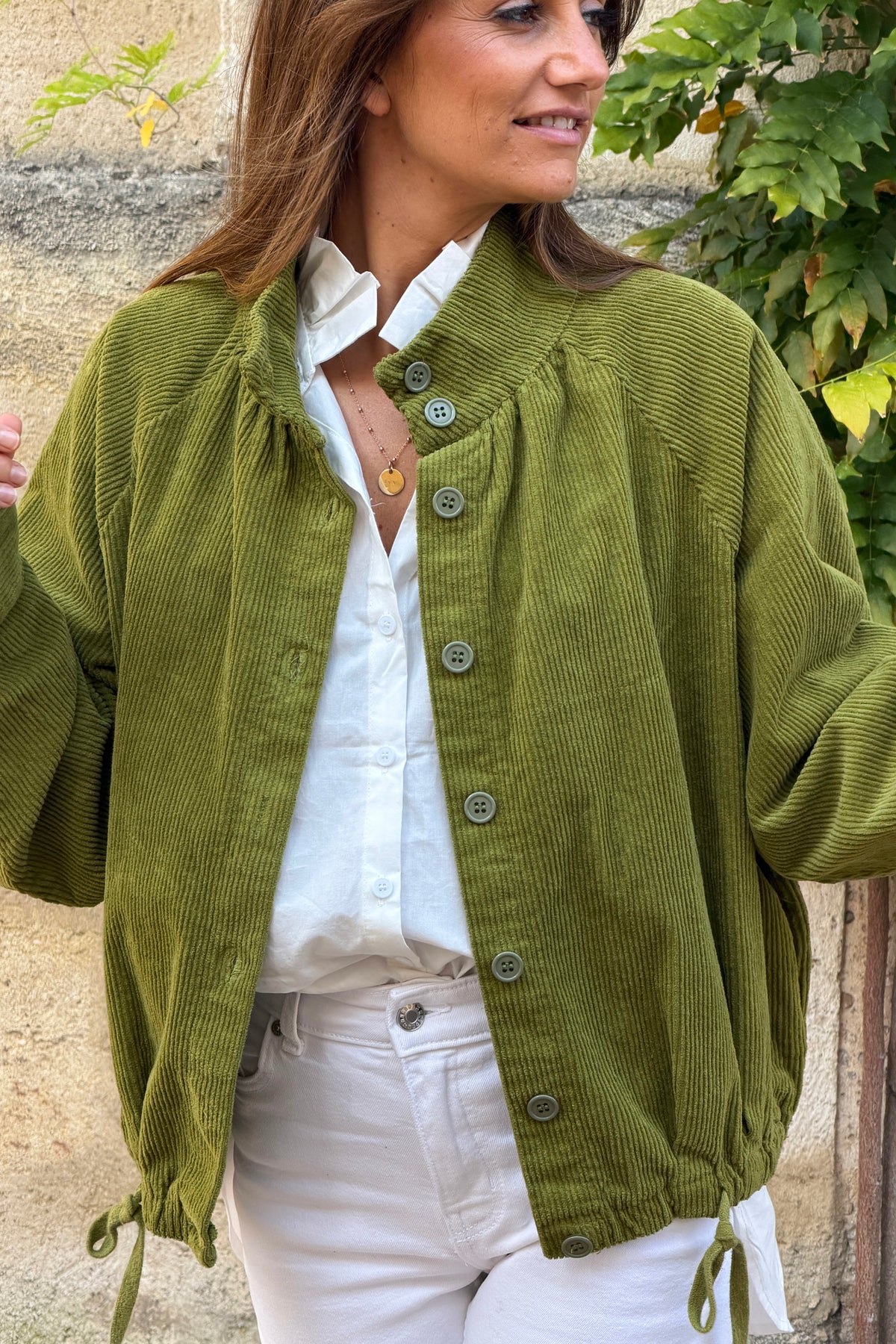 Moss Green Corduroy Varsity Jacket