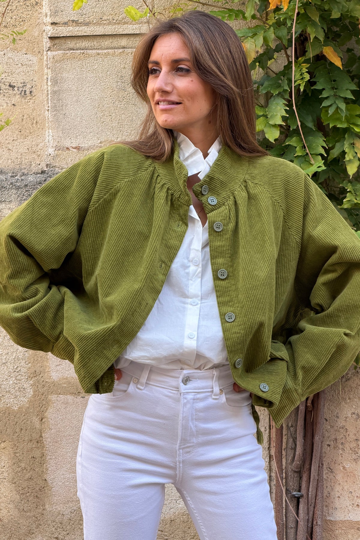 Moss Green Corduroy Varsity Jacket