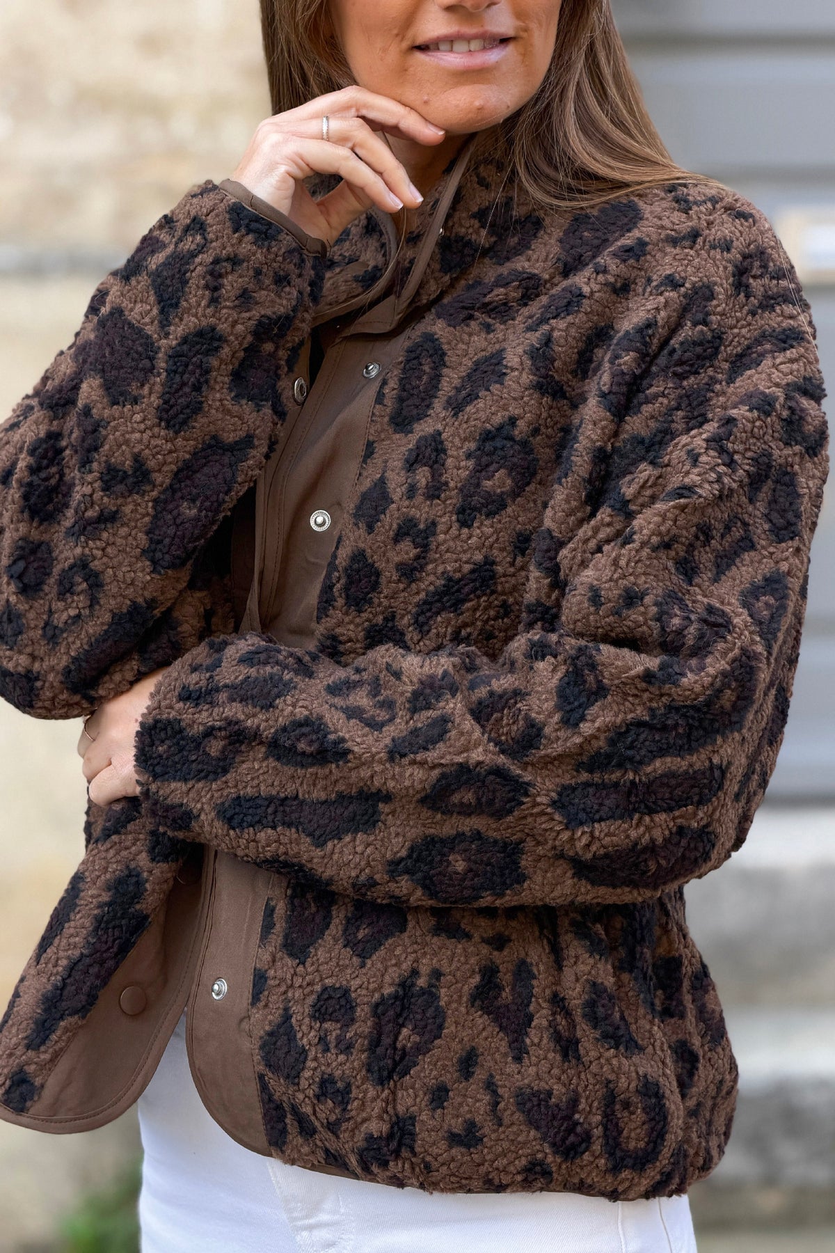 Brown Leopard Sherpa Coat