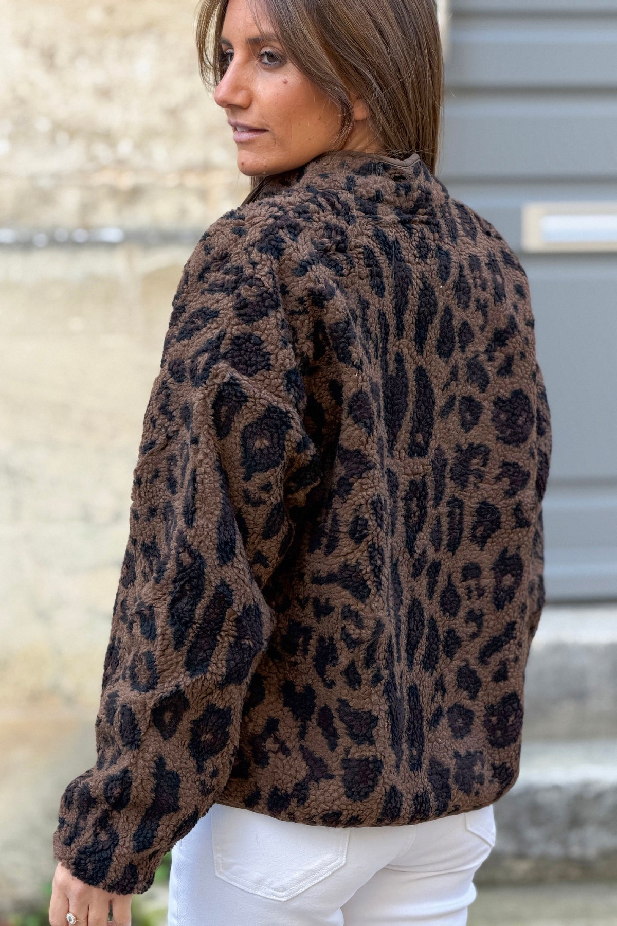 Brown Leopard Sherpa Coat
