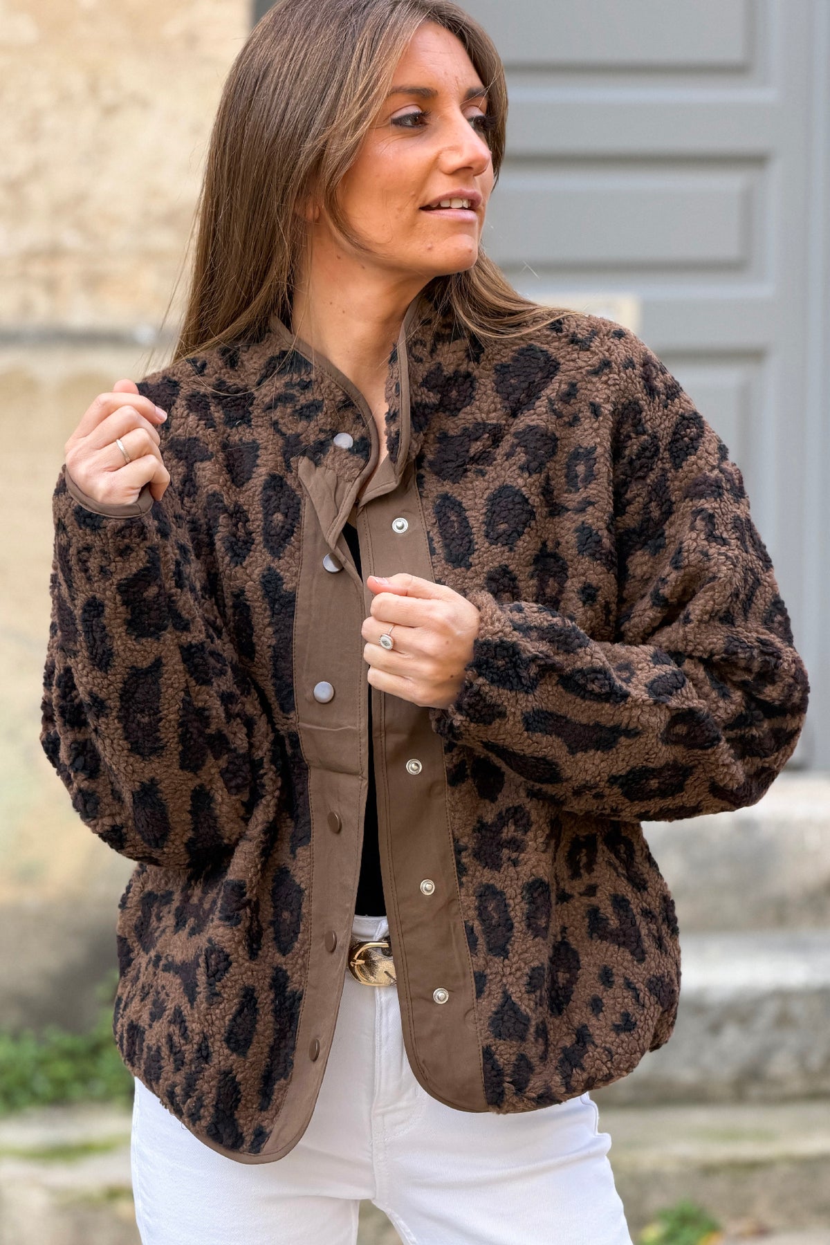 Brown Leopard Sherpa Coat