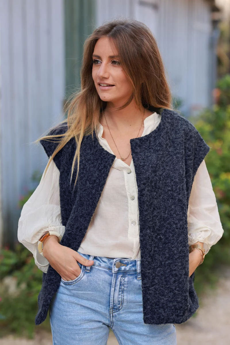 Navy Texture Knit Vest