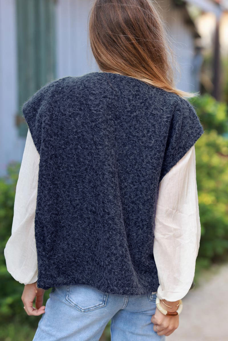 Navy Texture Knit Vest