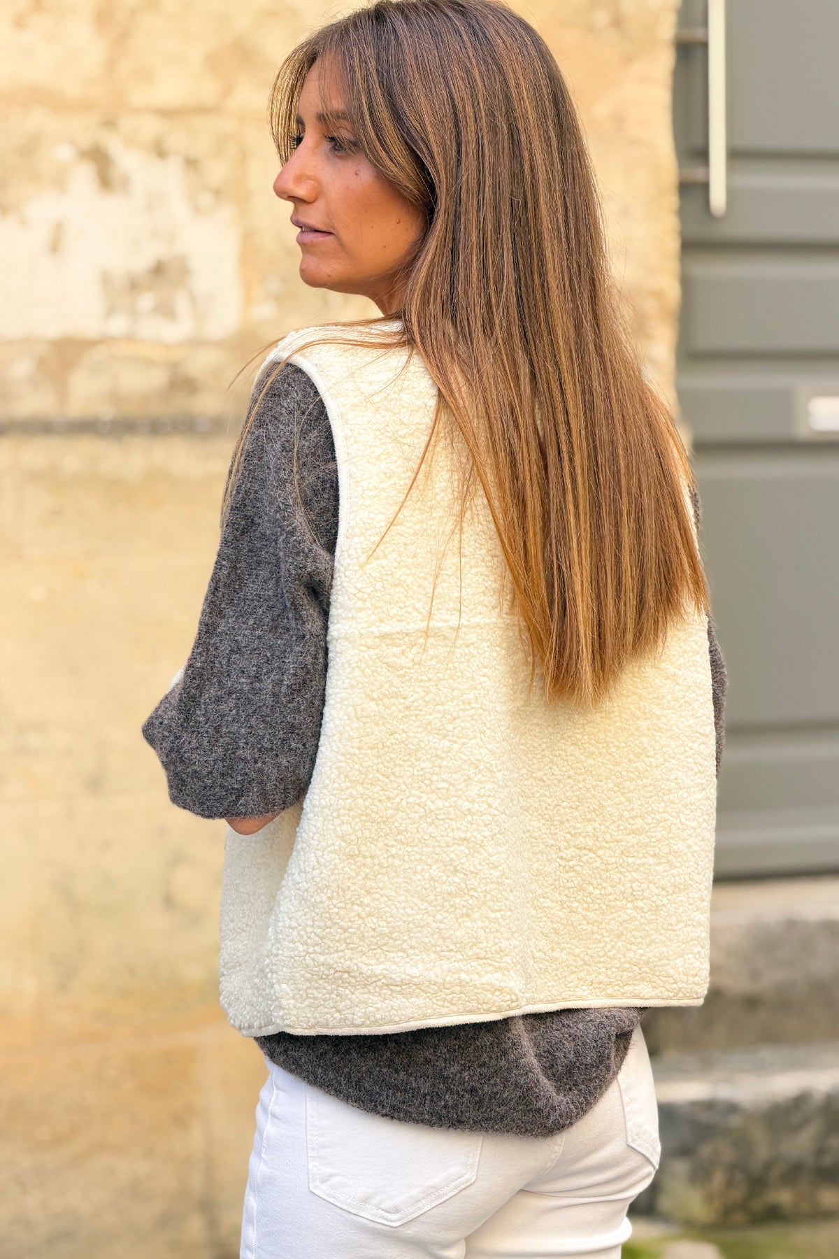 Cream Sherpa Button-Down Vest