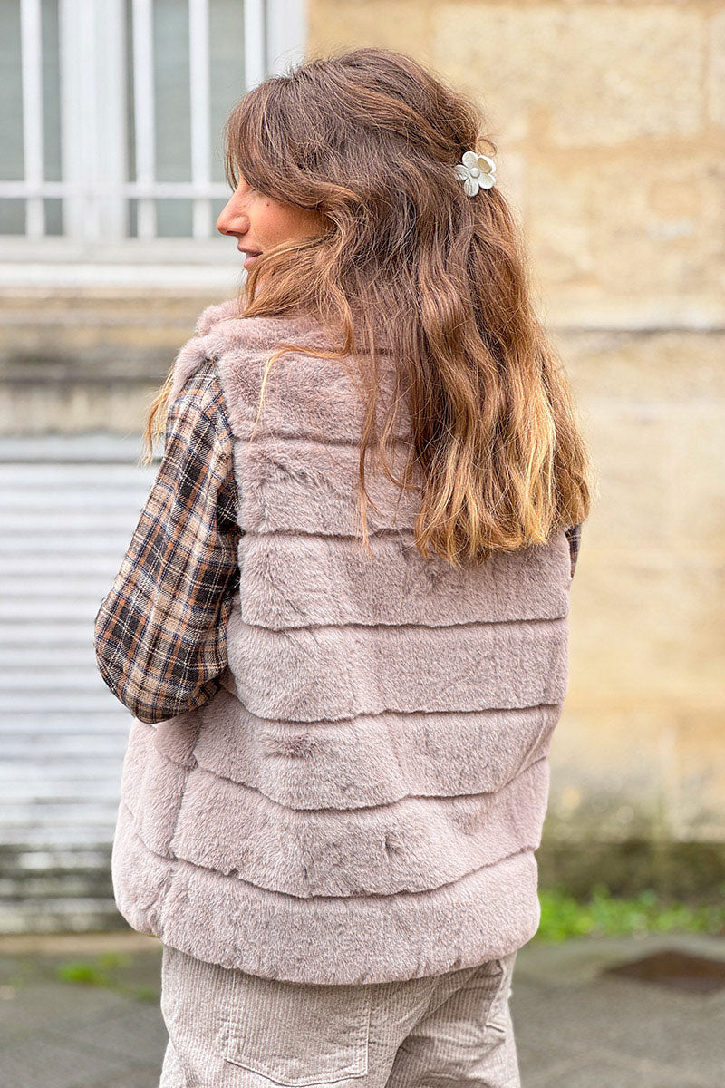 Veste sans manches fausse fourrure marron glacé avec zip