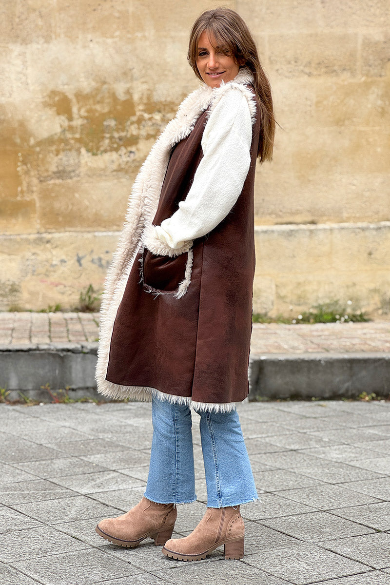 Chocolate Brown Suedette Sherpa Vest