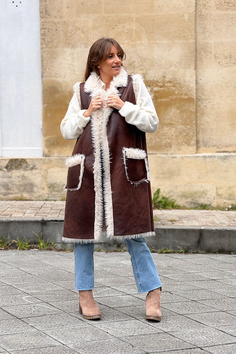 Chocolate Brown Suedette Sherpa Vest