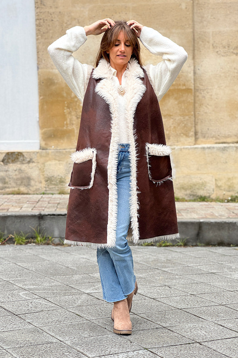 Chocolate Brown Suedette Sherpa Vest