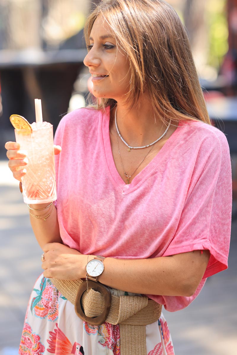 Hot pink relaxed fit batwing super soft t-shirt