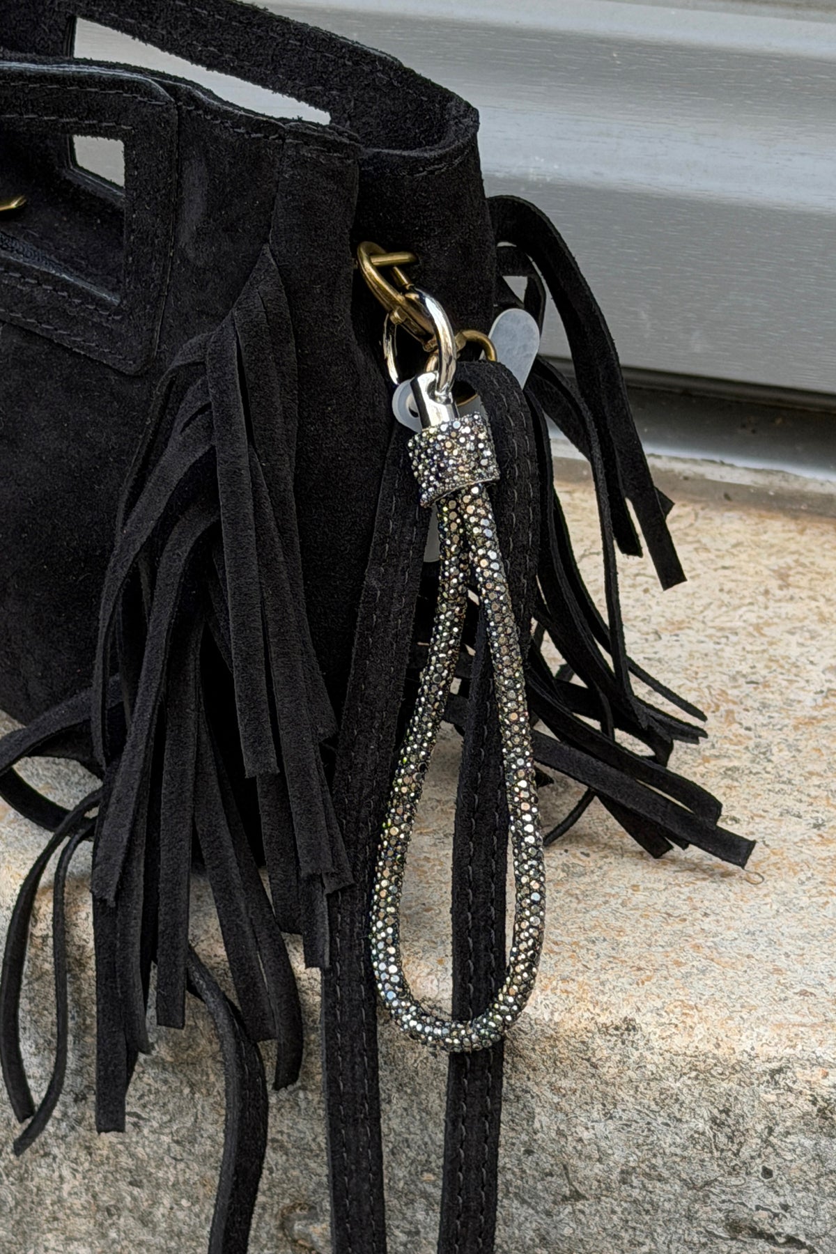Accessoire de sac ou de téléphone dragonne strass argenté