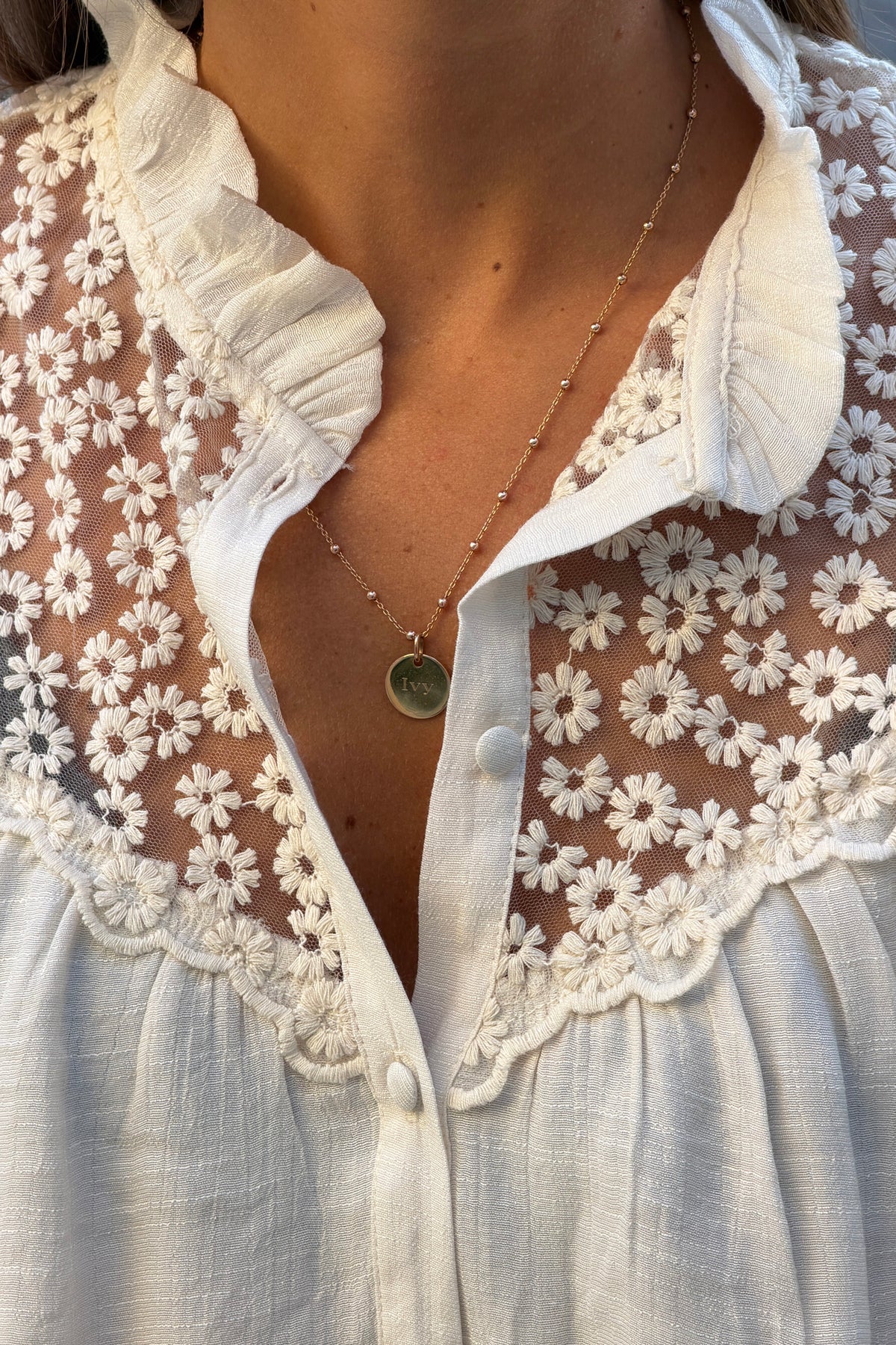 Cream Daisy Illusion Embroidered Gauze Blouse
