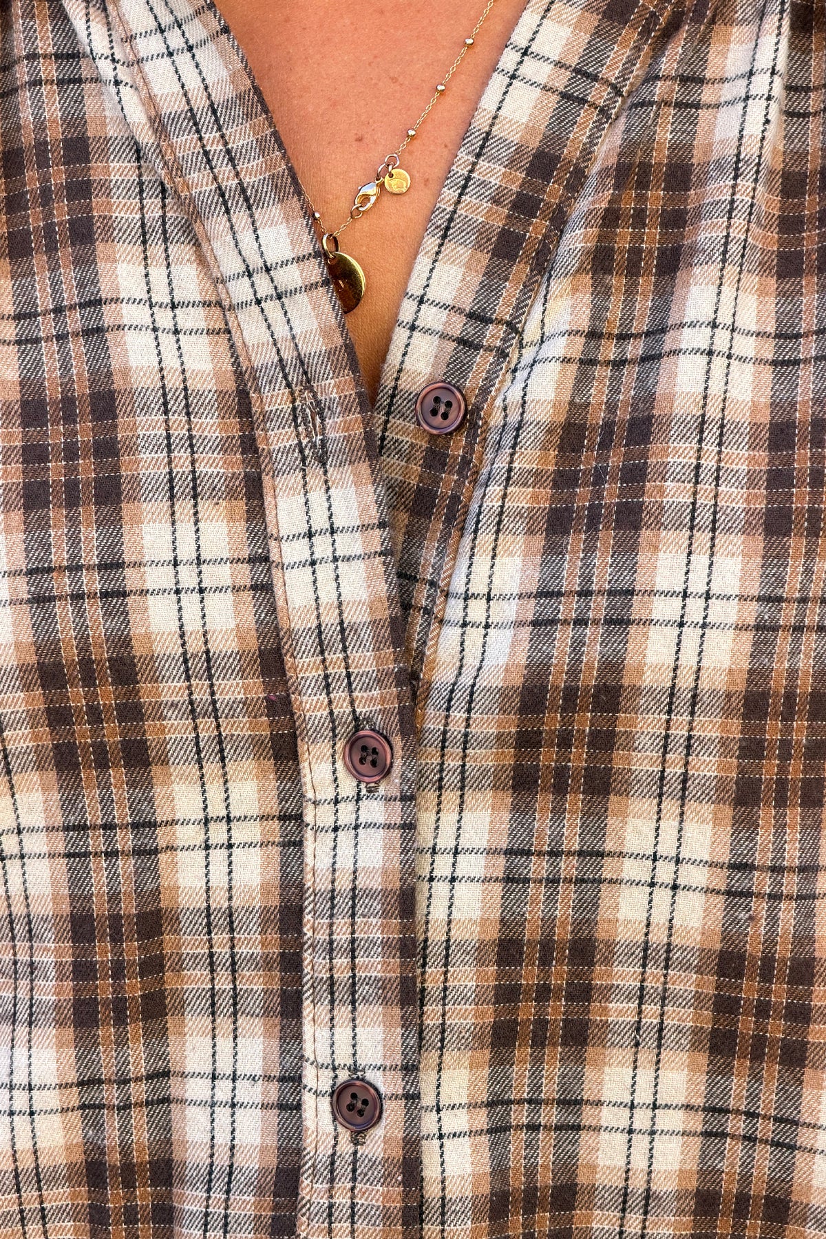 Blouse toucher flanelle doux à carreaux Ecossais beige