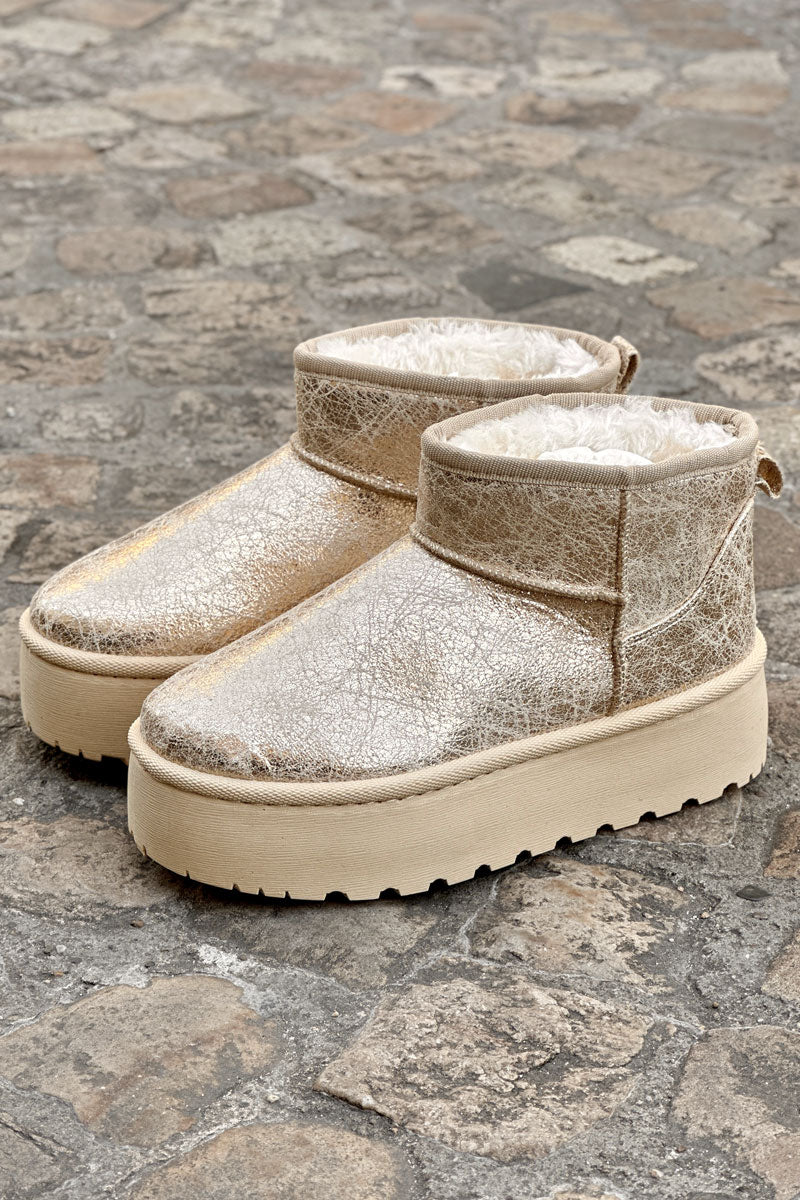 Antique Gold Chunky Heel Moccasins