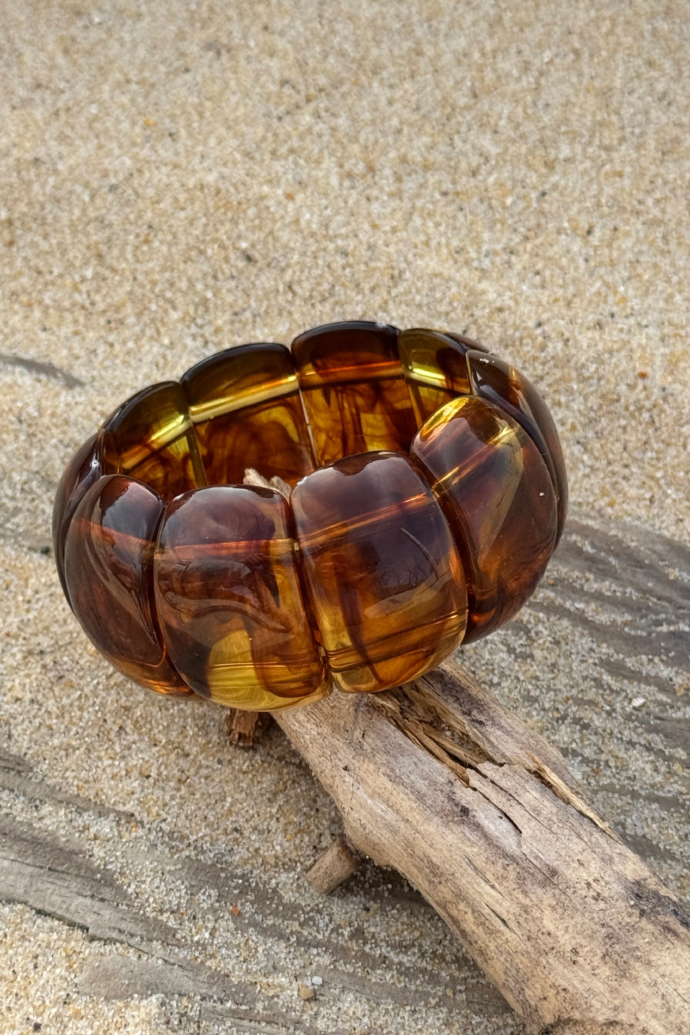Amber Faux Bead Stretch Statement Bracelet
