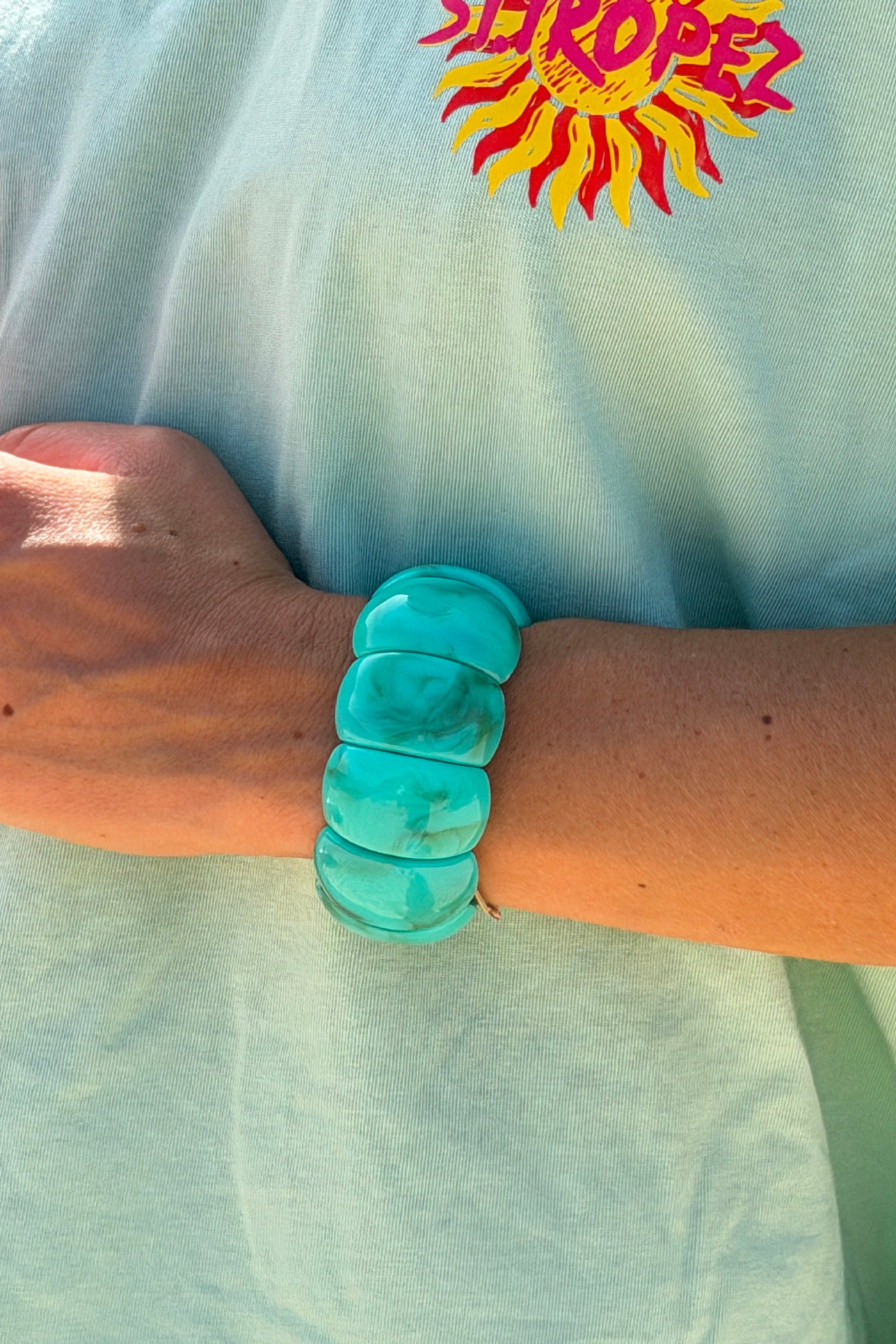 Turquoise Faux Bead Stretch Statement Bracelet