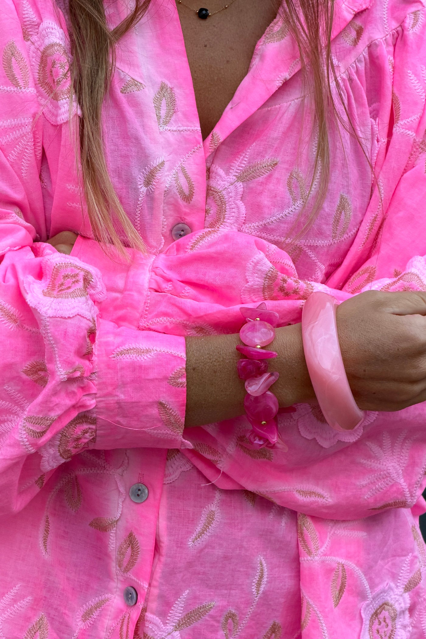 Hot Pink Quartz Bead Statement Bracelet