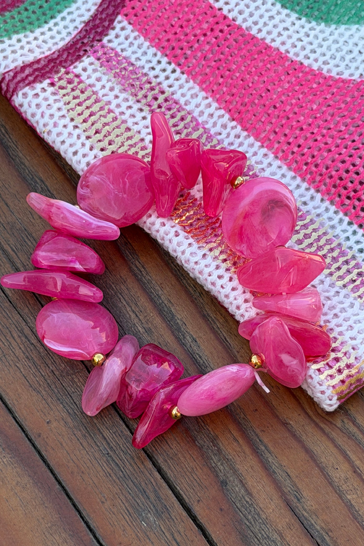 Hot Pink Quartz Bead Statement Bracelet