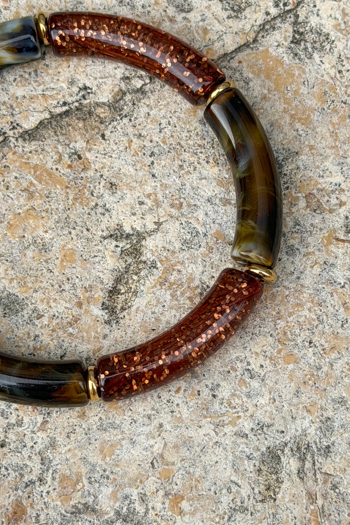 Brown Charcoal Marbled Tube Bead Bracelet