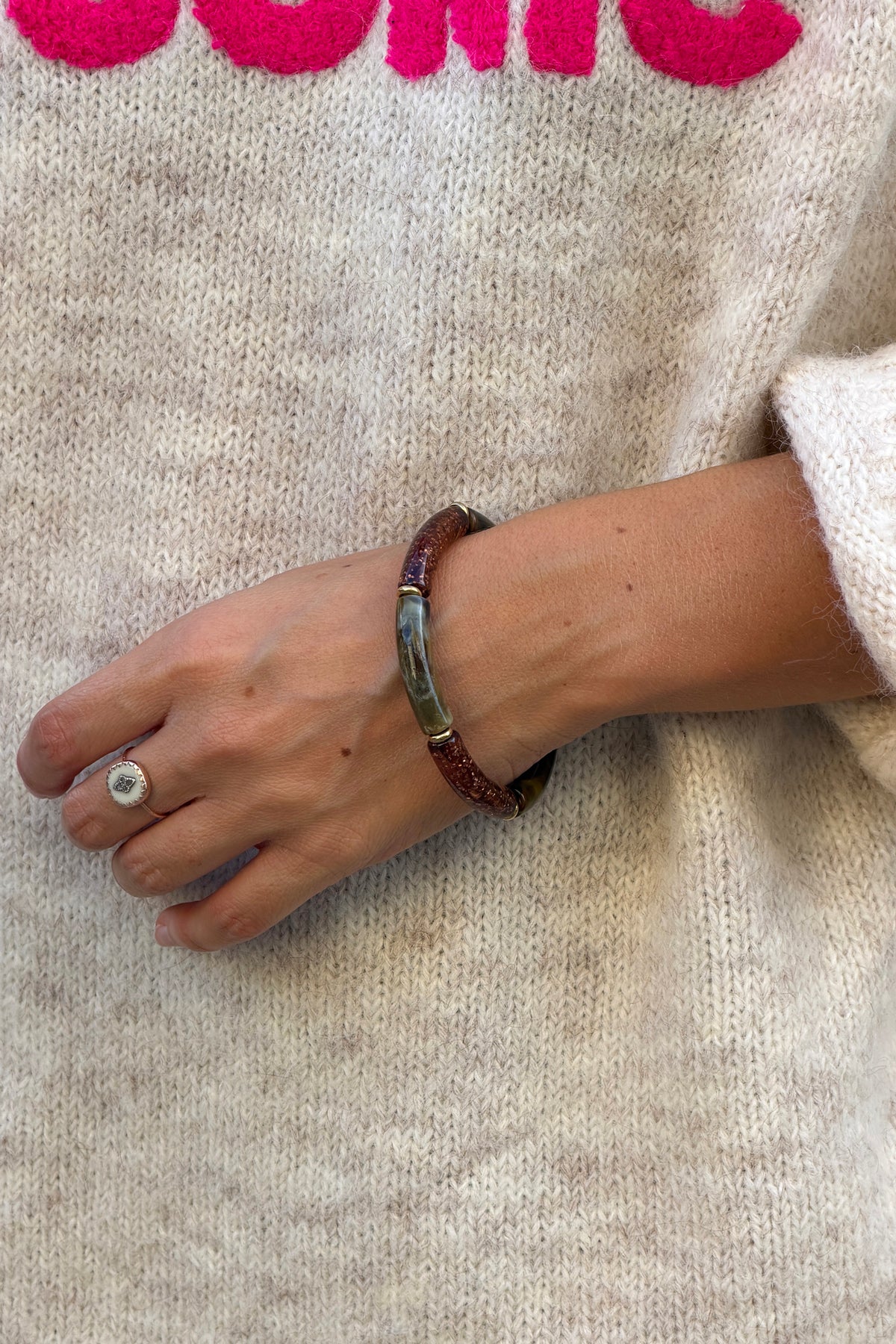 Brown Charcoal Marbled Tube Bead Bracelet