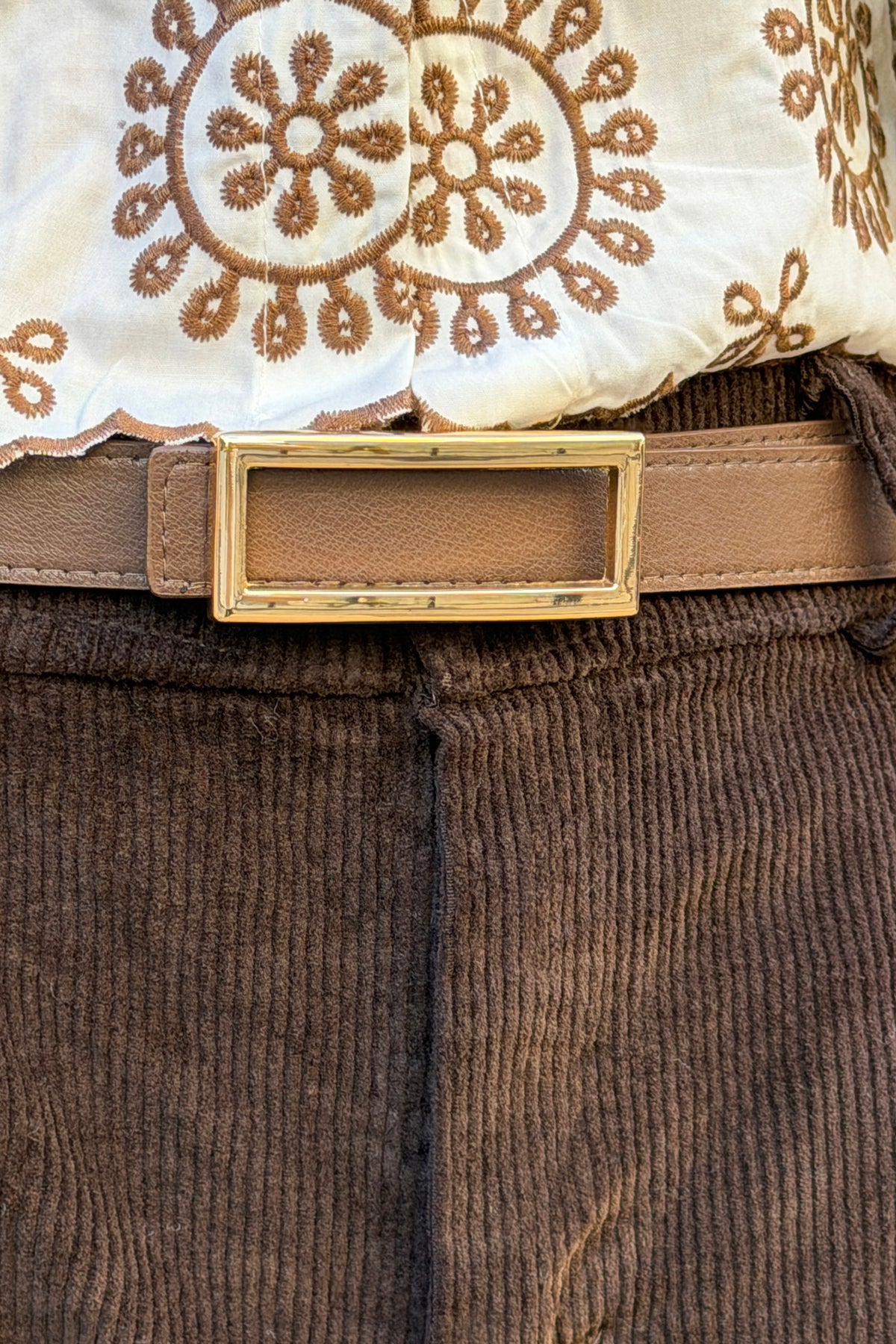 Ceinture marron réversible suédine ou lisse à boucle rectangulaire dorée