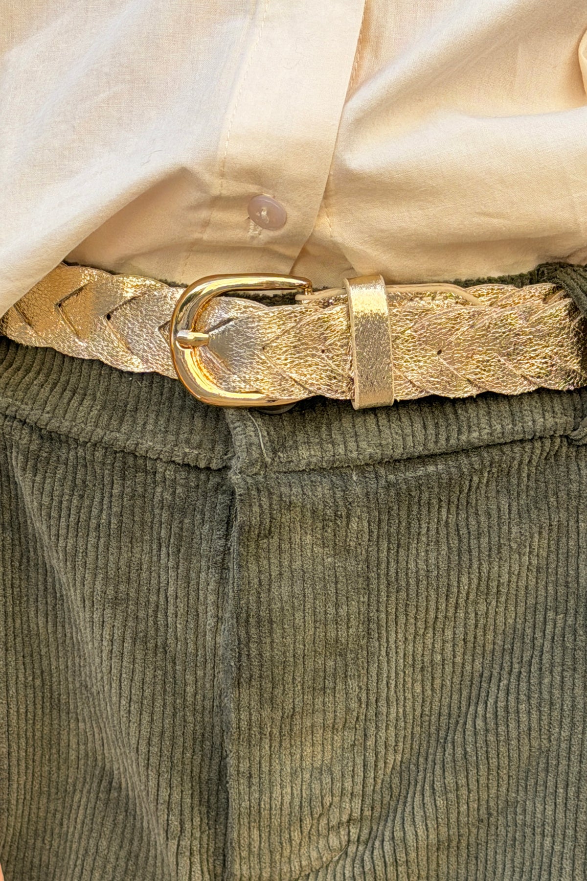 Ceinture tressée dorée souple en simili cuir